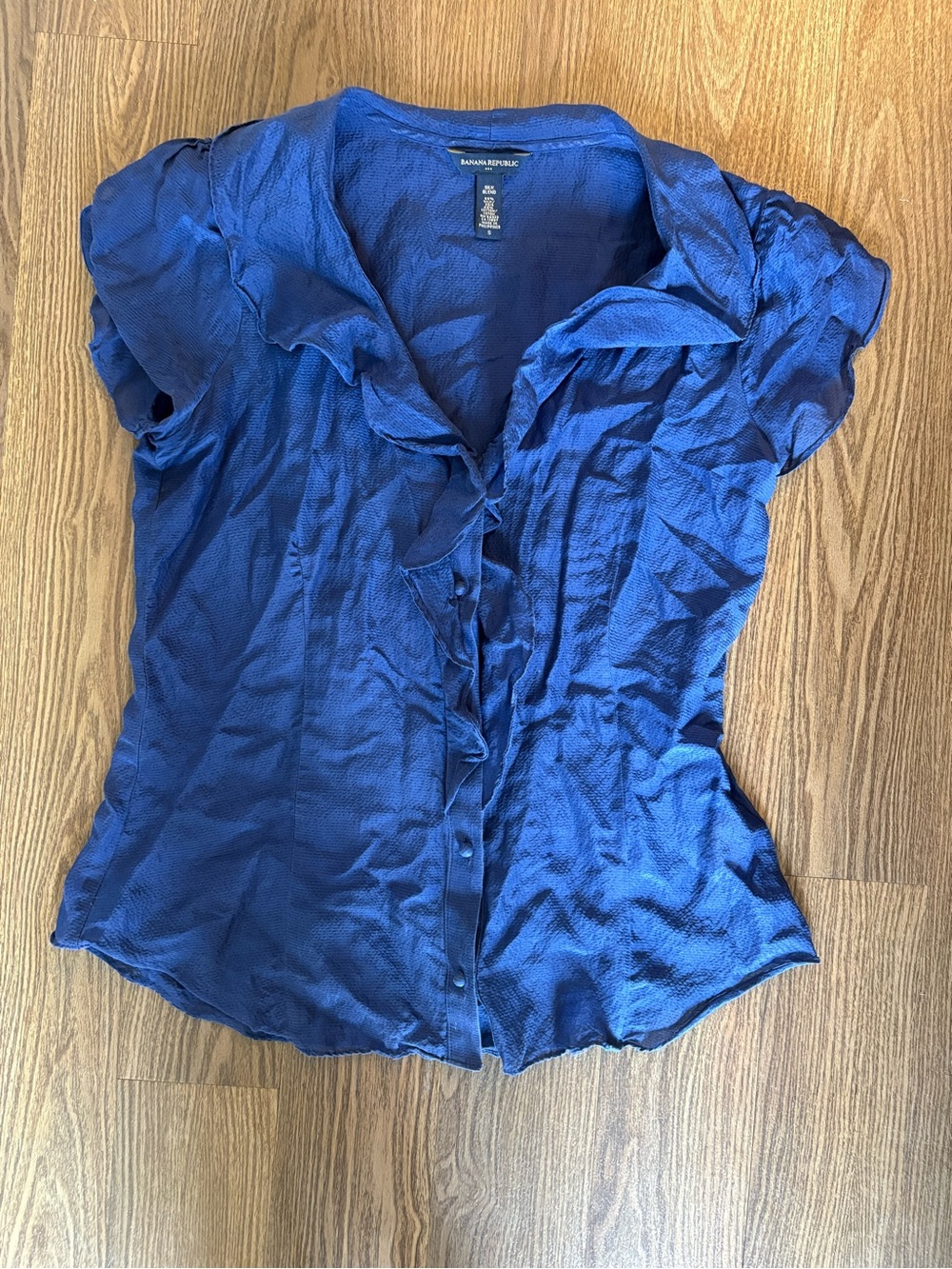 Banana Republic Royal Blue Ruffle-Trim Cap Sleeve Blouse